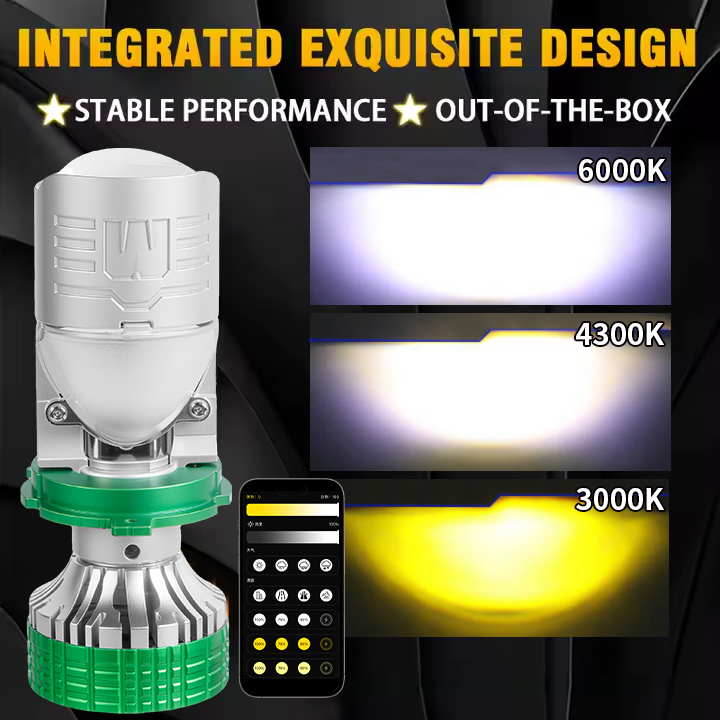تغيير اللون 6000K 4300K ​​3000K 3-Color Mini Lens LED مصابيح المصابيح الأمامية مع التحكم عن بُعد