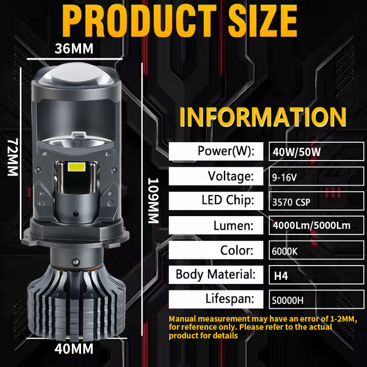 مقاومة للماء 80W/100W LED LED مع عدسة MINI JOUNDOR H4 