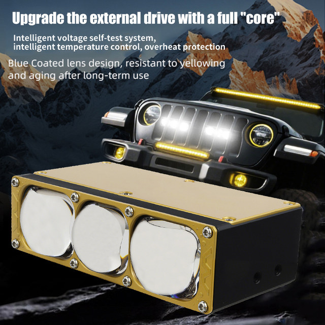 170 واط أضواء السيارة 3 عيون عدسة زرقاء ثنائية أضواء مصبغة مع مروحة DRL القيادة الضباب ضوء العمل أضواء مساعدة خارجية شاحنة مركبة على الطرق الوعرة