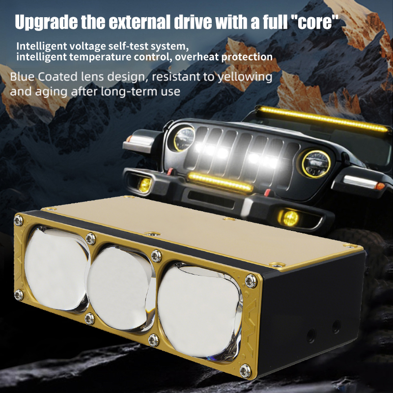 170 واط أضواء السيارة 3 عيون عدسة زرقاء ثنائية أضواء مصبغة مع مروحة DRL القيادة الضباب ضوء العمل أضواء مساعدة خارجية شاحنة مركبة على الطرق الوعرة