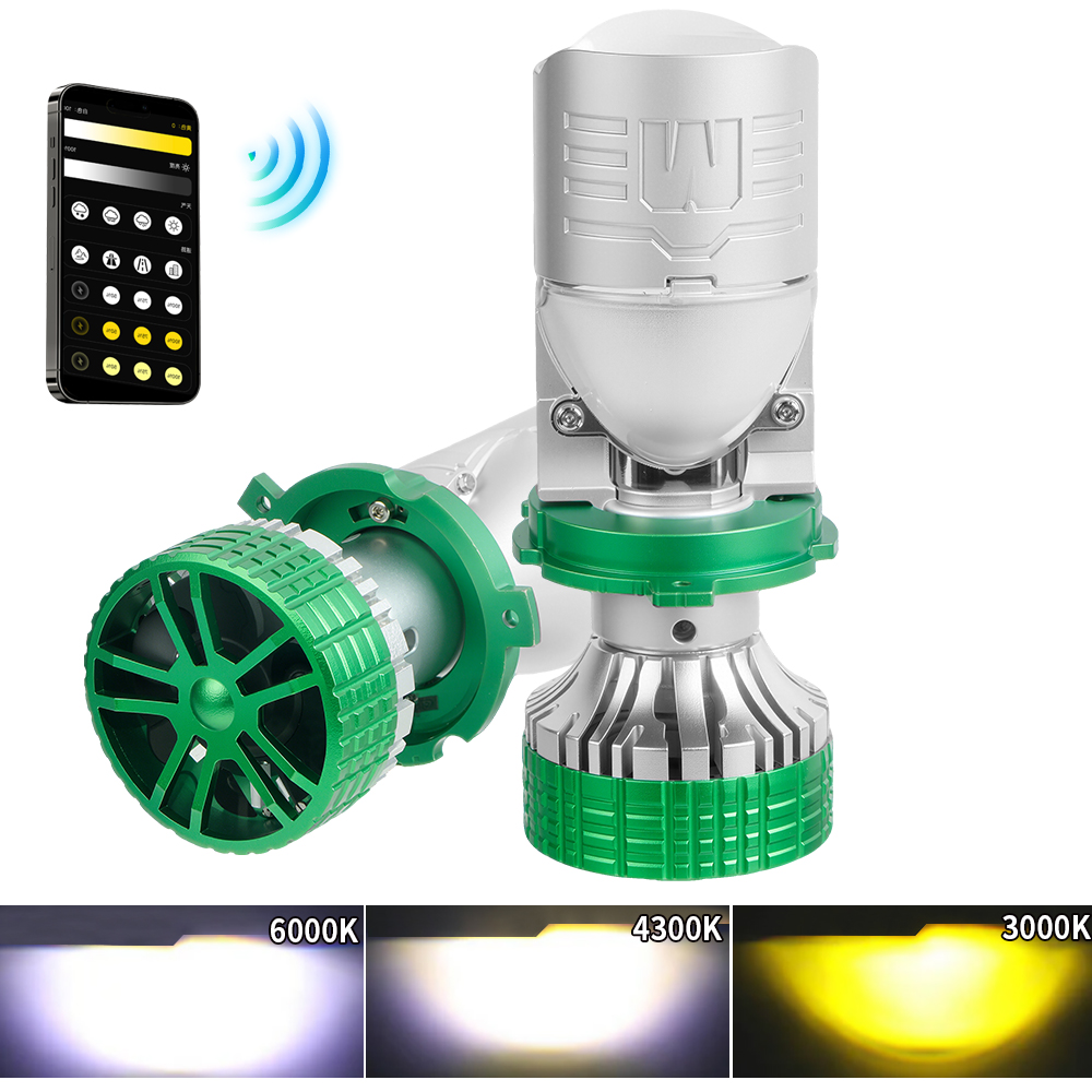 تغيير اللون 6000K 4300K ​​3000K 3-Color Mini Lens LED مصابيح المصابيح الأمامية مع التحكم عن بُعد