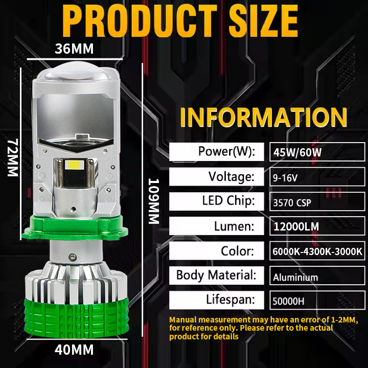 سلسلة T90 Tricolor | 12V 6000K 4300K ​​3000K 3-COLOR LED المصابيح الأمامية مع عدسة العرض