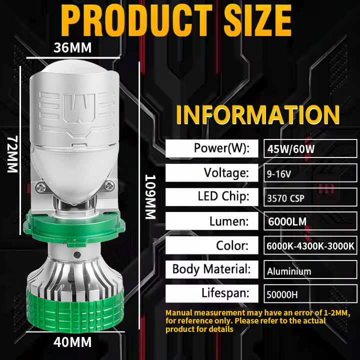 تغيير اللون 6000K 4300K ​​3000K 3-Color Mini Lens LED مصابيح المصابيح الأمامية مع التحكم عن بُعد