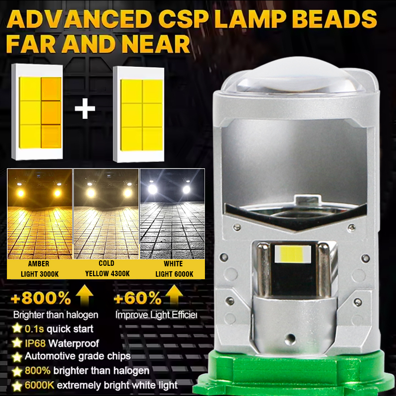 سلسلة T90 Tricolor | 12V 6000K 4300K ​​3000K 3-COLOR LED المصابيح الأمامية مع عدسة العرض