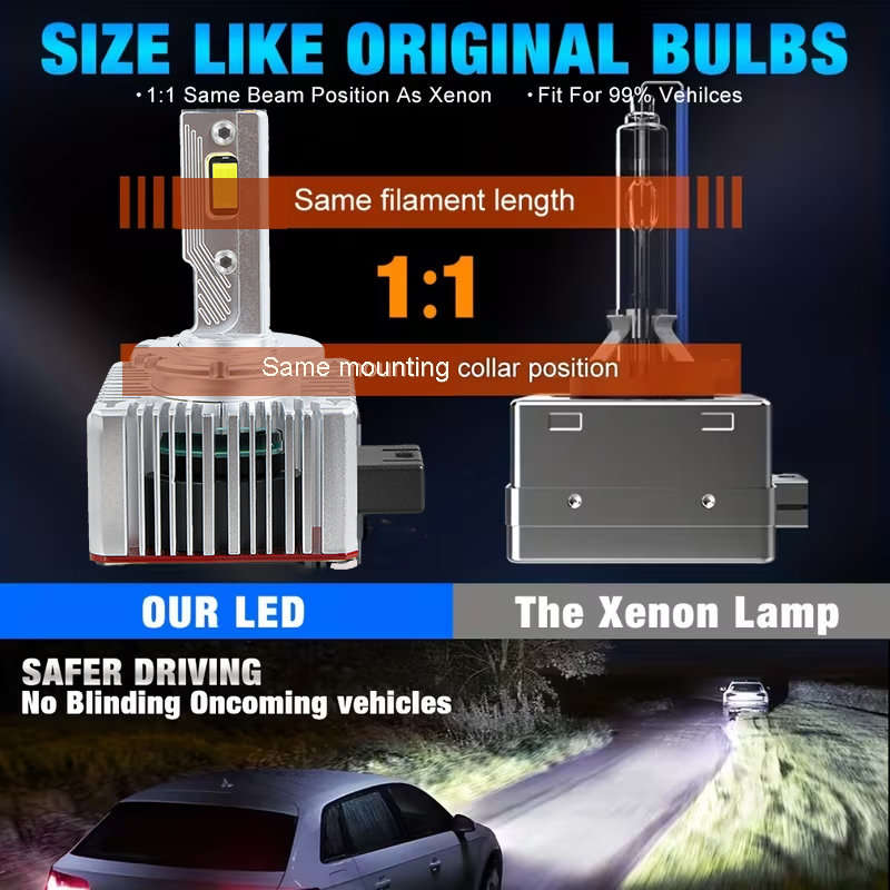 ثلاثة أنابيب نحاسية D1S/D2S/D3S/D4S/D8S مصابيح ليد لمصابيح السيارة الأمامية 18 واط 18000LM 6000K 1:1 حجم التوصيل والتشغيل لاستبدال HID زينون